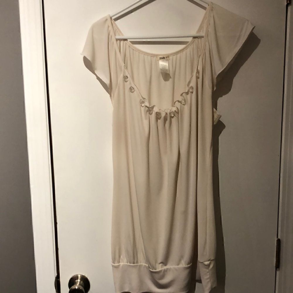 Cream scoop neck beaded long camisole